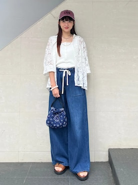 「SHIPS（シップス）のアイテム（デニムパンツ）」を使った、安孫子さん（レディース・155cm）の夏コーディネート