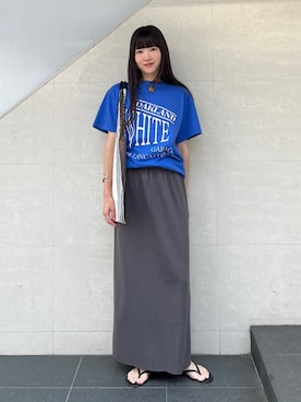 「アイテム（Tシャツ/カットソー、ブルー系）」を使った、安孫子さん（レディース・155cm）の夏コーディネート