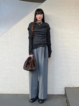 「SHIPS（シップス）のアイテム（スラックス）」を使った、安孫子さん（レディース・155cm）の秋コーディネート