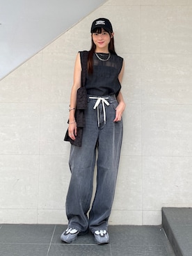 「アイテム（トートバッグ）」を使った、安孫子さん（レディース・155cm）の夏コーディネート