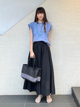 「アイテム（アクセサリー、ブルー系）」を使った、安孫子さん（レディース・155cm）の夏コーディネート