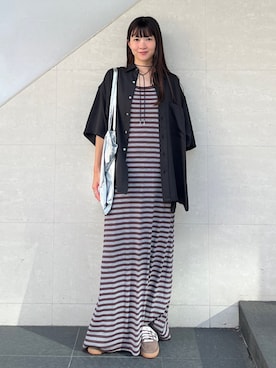 「アイテム（エコバッグ/サブバッグ）」を使った、安孫子さん（レディース・155cm）の夏コーディネート