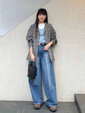 「TORY LEATHER（トリーレザー）のアイテム」を使った、安孫子さん（レディース・155cm）の春コーディネート