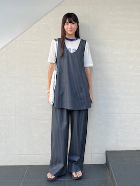 「アイテム（チュニック）」を使った、安孫子さん（レディース・155cm）の夏コーディネート