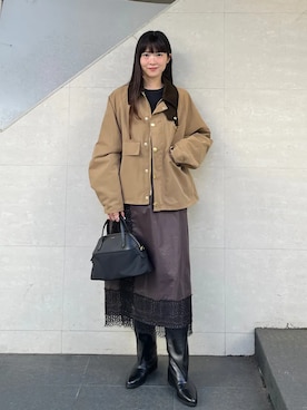 「Barbour（バブアー）のアイテム」を使った、安孫子さん（レディース・155cm）の秋コーディネート