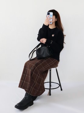 「ワンポイント」｜「アイテム（アクセサリー）」を使った、canさん（レディース・156cm）の冬コーディネート