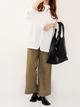 「Fizz（フィズ）の【maiko_wear × Fizz コラボ】　スタンドカラーデザインシャツ（シャツ/ブラウス）」を使った、canさん（レディース・156cm）の春コーディネート