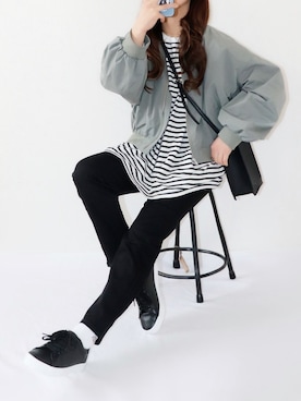 「ap retro（アプレトロ）のアイテム（ブルゾン）」を使った、canさん（レディース・156cm）の春コーディネート