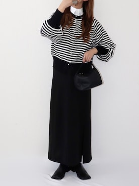 「ボーダーニット」｜「アイテム（その他）」を使った、canさん（レディース・156cm）の秋コーディネート