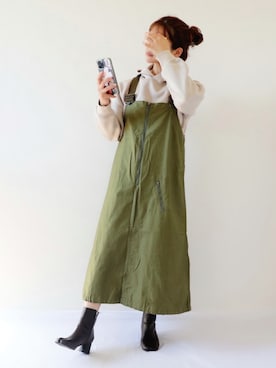 「ミリタリーコーデ」｜「アイテム（サロペット/オーバーオール）」を使った、canさん（レディース・156cm）の秋コーディネート