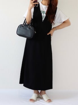 「ANGIE（アンジー）のリネンタッチVネックワンピース（ワンピース）」を使った、canさん（レディース・156cm）の夏コーディネート