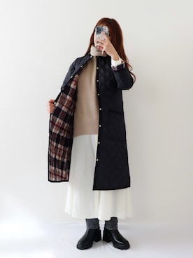 「シャツワンピ」｜「アイテム（ノーカラーコート）」を使った、canさん（レディース・156cm）の秋コーディネート