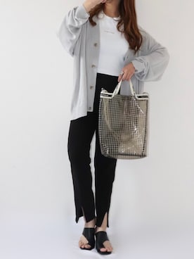 「スリットパンツ」｜「アイテム（その他）」を使った、canさん（レディース・156cm）の春コーディネート