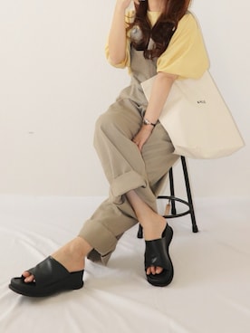 「イエローコーデ」｜「アイテム（オールインワン・サロペット）」を使った、canさん（レディース・156cm）の春コーディネート