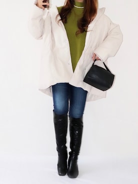 「ANGIE（アンジー）のアイテム（ダウンジャケット/コート）」を使った、canさん（レディース・156cm）の冬コーディネート