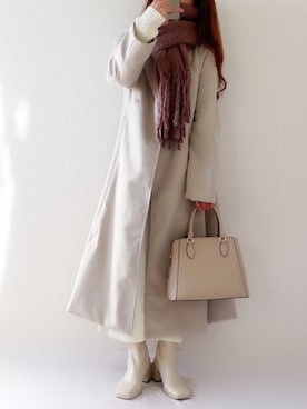 「JUNOAH（ジュノア）のアイテム（チェスターコート）」を使った、canさん（レディース・156cm）の冬コーディネート