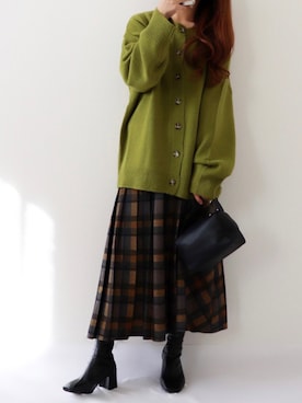 「ANGIE（アンジー）の2WAYオーバーサイズカラーカーディガン（カーディガン/ボレロ）」を使った、canさん（レディース・156cm）の秋コーディネート