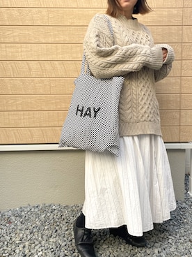 「ケーブルニット」｜「アイテム（トートバッグ）」を使った、まむ𓊆時々、ムスメ𓊇さん（レディース・152cm）の冬コーディネート