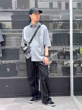 「アイテム（スマホグッズ、ブラック系）」を使った、りーたろ。さん（メンズ・168cm）の夏コーディネート