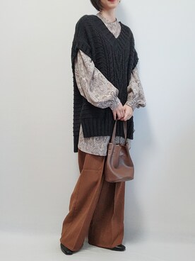 「ECRIRE（エクリール）のアイテム（スラックス）」を使った、riiさん（レディース・161cm）の秋コーディネート