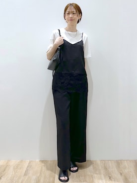 「OPAQUE.CLIP（オペークドットクリップ）のベーシックTシャツ／オーガニックコットン混【洗濯機OK】（Tシャツ/カットソー、ホワイト系）」を使った、yurieさん（レディース・167cm）の夏コーディネート