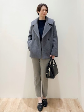 「アイテム（ピーコート、グレー系）」を使った、yurieさん（レディース・167cm）の冬コーディネート