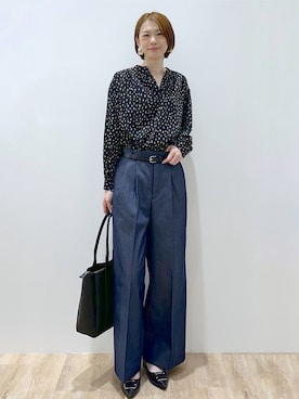 「OPAQUE.CLIP（オペークドットクリップ）のレオパード柄プリント スキッパーブラウス【洗濯機OK】（Shirts、ブラック系）」を使った、yurieさん（レディース・167cm）の秋コーディネート