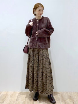 「OPAQUE.CLIP（オペークドットクリップ）のダブルフェイスニットカーディガン（Cardigans、ブラウン系）」を使った、yurieさん（レディース・167cm）の秋コーディネート