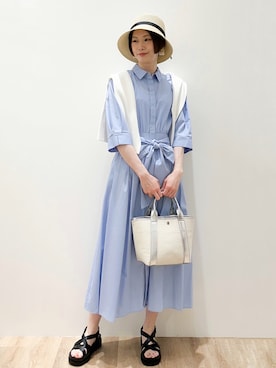「RUGGED FACTORY（ラギッドファクトリー）の◆鹿の子ポロシャツ（ポロシャツ、ホワイト系）」を使った、yurieさん（レディース・167cm）の春コーディネート