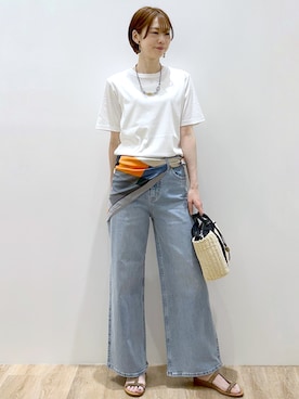 「OPAQUE.CLIP（オペークドットクリップ）のベーシックTシャツ／オーガニックコットン混【洗濯機OK】（Tシャツ/カットソー、ホワイト系）」を使った、yurieさん（レディース・167cm）の夏コーディネート