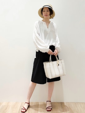 「RUGGED FACTORY（ラギッドファクトリー）の◆鹿の子ポロシャツ（ポロシャツ、ホワイト系）」を使った、yurieさん（レディース・167cm）の春コーディネート
