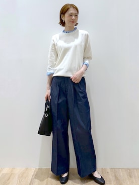 「OPAQUE.CLIP（オペークドットクリップ）の【UVケア／遮熱性】フリルドッキングニット《洗濯機OK》（Knitwear、ホワイト系）」を使った、yurieさん（レディース・167cm）の秋コーディネート