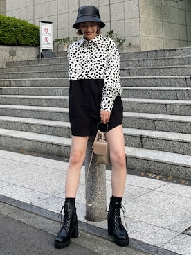 「アニマル」｜「アイテム（帽子）」を使った、namiさん（レディース・160cm）の夏コーディネート