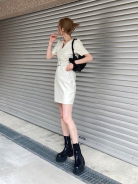 「レザーワンピース」｜「アイテム（ワンピース）」を使った、namiさん（レディース・160cm）の春コーディネート