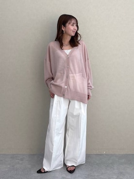 「A part by（アパートバイ）の【WEB限定】ラメシアーBIGカーディガン（Tシャツ/カットソー、ピンク系）」を使った、ですこさん（レディース・148cm）の春コーディネート