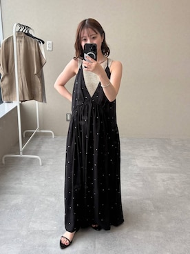「A part by（アパートバイ）の【今年も登場！】ドットシシュウキャミワンピース（ワンピース、ブラック系）」を使った、ですこさん（レディース・148cm）の春コーディネート