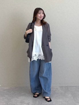 「A part by（アパートバイ）のApbコクーンデニムパンツ≪追加3≫（デニムパンツ、ブルー系）」を使った、ですこさん（レディース・148cm）の春コーディネート