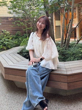 「A part by（アパートバイ）のフラワーシシュウブラウス（シャツ/ブラウス、ホワイト系）」を使った、ですこさん（レディース・148cm）の夏コーディネート