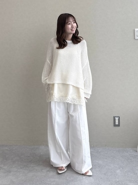 「A part by（アパートバイ）のタイプライターストレートパンツ（その他パンツ、ホワイト系）」を使った、ですこさん（レディース・148cm）の春コーディネート