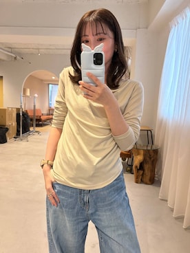「A part by（アパートバイ）のカットドレーププルオーバー_長袖（Tシャツ/カットソー、ベージュ系）」を使った、ですこさん（レディース・148cm）の春コーディネート