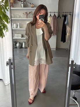 「A part by（アパートバイ）のヘムレースキャミソール（キャミソール、ホワイト系）」を使った、ですこさん（レディース・148cm）の春コーディネート