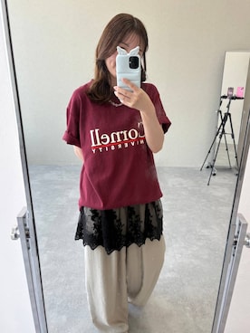 「A part by（アパートバイ）の≪追加3≫レースキャミチュニック（キャミソール、ブラック系）」を使った、ですこさん（レディース・148cm）の春コーディネート