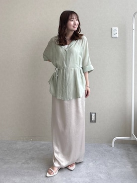 「A part by（アパートバイ）のヘマタイトビーズロングネックレス（ネックレス、シルバー系）」を使った、ですこさん（レディース・148cm）の春コーディネート