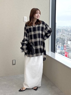 「A part by（アパートバイ）のチェックシャツ_長袖（シャツ/ブラウス、ブラック系）」を使った、ですこさん（レディース・148cm）の夏コーディネート
