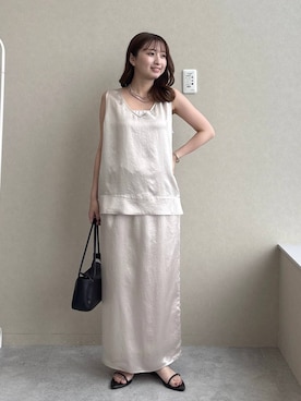 「A part by（アパートバイ）のヘマタイトビーズロングネックレス（ネックレス、シルバー系）」を使った、ですこさん（レディース・148cm）の春コーディネート