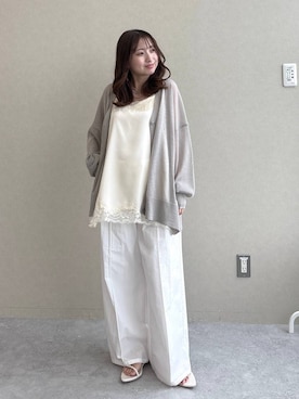 「A part by（アパートバイ）の【WEB限定】シアーBIGカーディガン（カーディガン/ボレロ、グレー系）」を使った、ですこさん（レディース・148cm）の春コーディネート