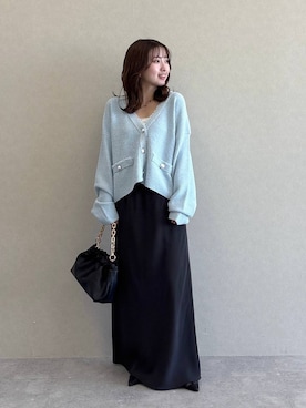 「A part by（アパートバイ）のツイードVカーディガン（カーディガン/ボレロ、ブルー系）」を使った、ですこさん（レディース・148cm）の春コーディネート