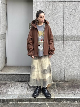 「アイテム（パーカー）」を使った、hanae maruiさん（レディース・156cm）の秋コーディネート