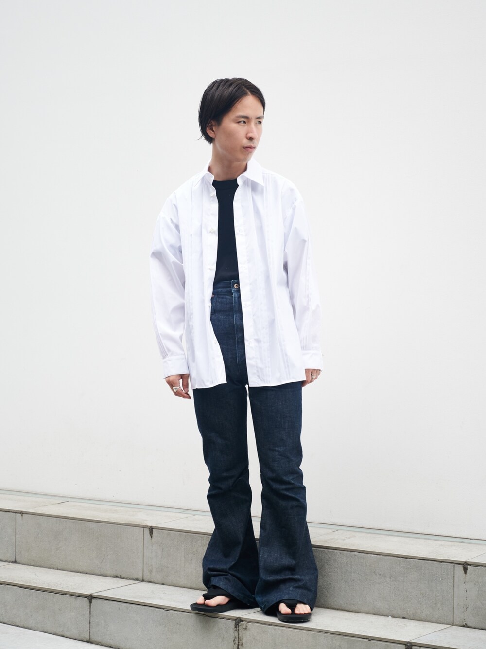 「浴衣、シルバーアクセサリー、デート」｜「LiNoHのPLEATS L/S SHIRT/バイカラープリーツオーバーシャツ（シャツ/ブラウス、ホワイト系）」を使った、yoshidaさん（メンズ・169cm）の夏コーディネートの1枚目の写真