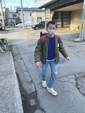 「devirock（デビロック）のアイテム（ブルゾン）」を使った、junさん（キッズ・149cm）の春コーディネート